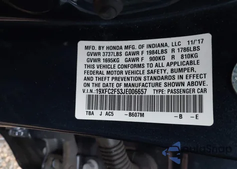 2018 Honda Civic Lx из США, поврежденный, VIN 19XFC2F53JE006657